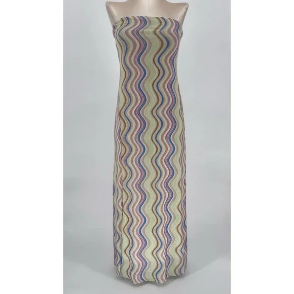 Zara Wavy Print Strapless Tulle Midi Dress Mesh Bodycon Psychedelic Retro M - Picture 1 of 9